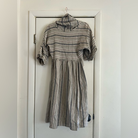 VTG 70s handmade linen cottagecore Lagenlook striped dress S - Picture 6 of 7